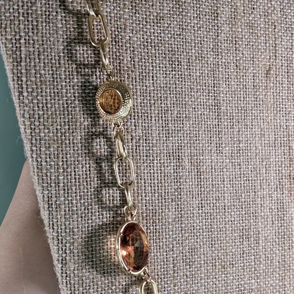5/$18 Gem Stone Chain Gold Colored Metal Necklace - Picture 2 of 8